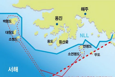 Đường Ranh giới phía Bắc (NLL) giữa Triều Tiên và Hàn Quốc. (Nguồn: askakorean.blogspot.com)