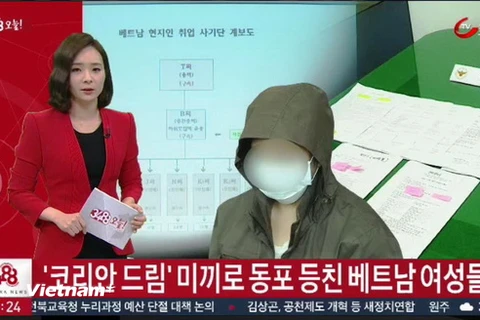 Kênh truyền hình Chosun TV, Hàn Quốc đưa tin về vụ việc trên ngày 23/6. (Ảnh: Phạm Duy/Vietnam+)