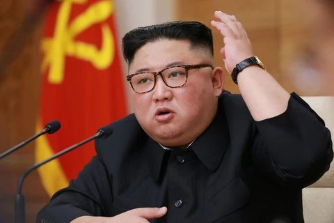 Trong ảnh: Nhà lãnh đạo Triều Tiên Kim Jong-un phát biểu tại Bình Nhưỡng ngày 10/4/2019. (Nguồn: AFP/TTXVN)