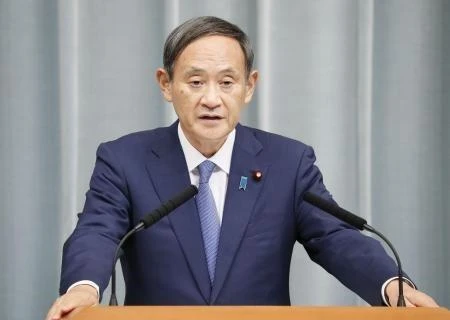 Trong ảnh: Chánh Văn phòng Nội các Nhật Bản Yoshihide Suga phát biểu tại Tokyo. (Nguồn: Kyodo/TTXVN)