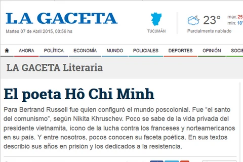 Báo chí Argentina đăng tải bài viết về Chủ tịch Hồ Chí Minh