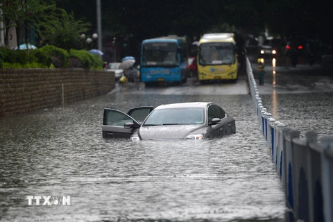 Cảnh ngập lụt tại thành phố Liuzhou, khu tự trị dân tộc Choang Quảng Tây, Trung Quốc. (Nguồn: THX/TTXVN)