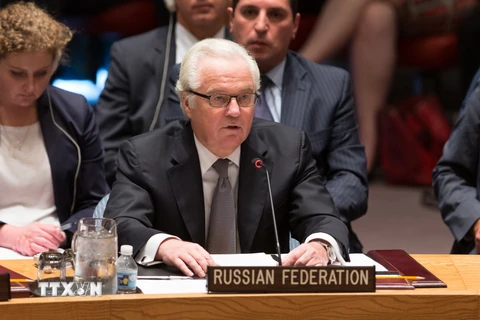 Đại diện thường trực của Nga tại Liên hợp quốc Vitaly Churkin trong phiên bỏ phiếu của Hội đồng Bảo an Liên hợp quốc. (Nguồn: THX/TTXVN)