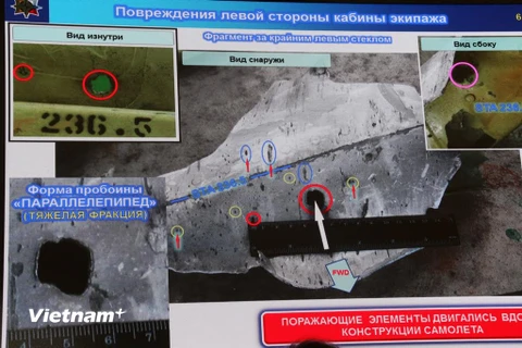 Hình ảnh phân tích mảnh vỡ máy bay MH17 của Tập đoàn Almaz-Altey mới công bố. (Ảnh: Quang Vinh/Vietnam+)