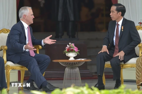 Tổng thống Indonesia Joko Widodo (phải) và Thủ tướng Australia Malcolm Turnbull tại cuộc gặp. (Nguồn: AFP/TTXVN) 