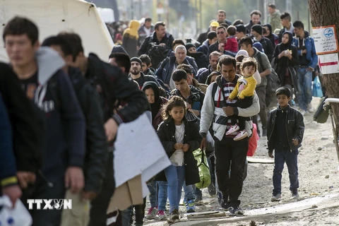Người tị nạn và di cư qua khu vực biên giới Hy Lạp-Macedonia. (Nguồn: AFP/TTXVN)