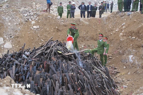 Công an Hòa Bình tiêu hủy 7.000 khẩu súng săn tự chế. (Ảnh minh họa: Vũ Trung Đức/TTXVN)