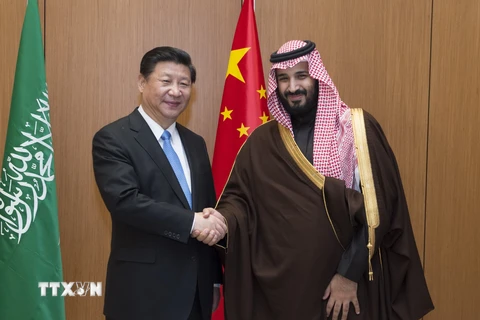 Chủ tịch Trung Quốc Tập Cận Bình trong cuộc gặp Bộ trưởng Quốc phòng, Hoàng tử Saudi Arabia Mohammed bin Salman (phải). (Nguồn: THX/TTXVN)
