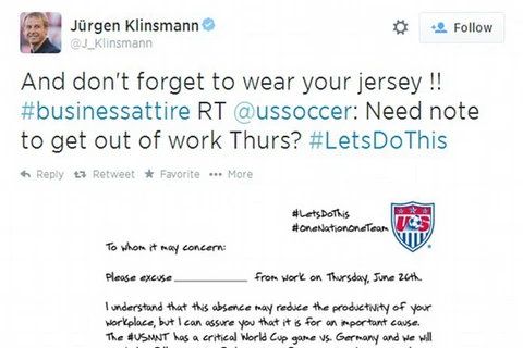 Klinsmann kêu gọi cho cổ động viên tuyển Mỹ nghỉ việc vì World Cup