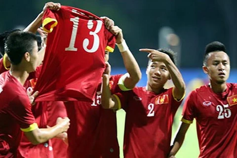 Nghĩa của xúc động của U23 Việt Nam dành cho đồng đội Huỳnh Tấn Tài. (Ảnh: VFF)