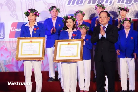 Phan Thị Hà Thanh cùng Ánh Viên là hai vận động viên của đoàn Thể thao Việt Nam được nhận Huân chương Lao động hạng Nhì lần này. (Ảnh: Hiếu Lương/Vietnam+)