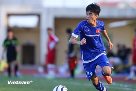 Thanh Hậu có thể ra sân ít phút trong cuộc tái đấu hôm nay với U19 Lào. (Ảnh: Minh Chiến/Vietnam+)
