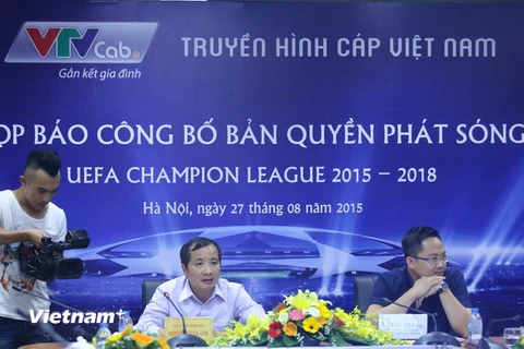 Toàn cảnh buổi họp báo công bố bản quyền Champions League 2015-2018 của VTVcab. (Ảnh: Minh Chiến/Vietnam+)