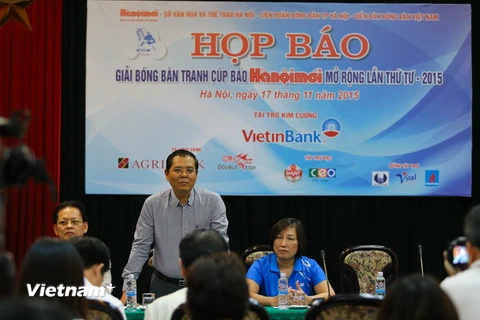Buổi họp báo giải bóng bàn Hà Nội mới mở rộng 2015. (Ảnh: Minh Chiến/Vietnam+)