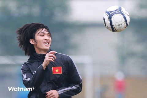 Tuấn Anh đã có buổi tập đầu tiên với U23 Việt Nam sáng nay. Anh từng thổ lộ mình muốn trở lại cùng đội bóng “sớm nhất có thể”. (Ảnh: Minh Chiến/Vietnam+)