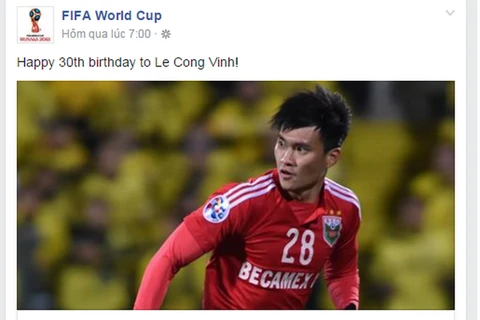 Trang Facebook FIFA chúc mừng sinh nhật Công Vinh. (Ảnh chụp màn hình) 