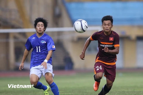 U23 Việt Nam (áo bã trầu) đã chơi một trận tốt trước JFL Selection. (Ảnh: Đỗ Đen/Vietnam+)