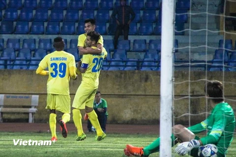 Hà Nội T&T đánh bại Kitchee để giành vé vào vòng loại cuối cùng AFC Champions League. (Ảnh: Hiếu Lương/Vietnam+)