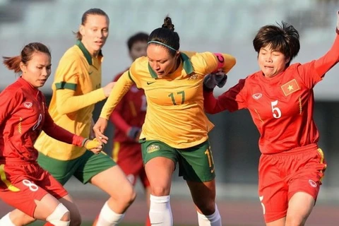 Tuyển nữ Việt Nam không thể ngăn nổi một Australia quá mạnh. (Ảnh: AFC)
