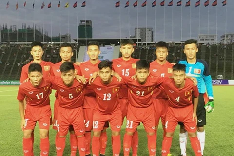 Đội hình U16 Việt Nam đánh bại Australia ở vòng bảng. (Ảnh: VFF)