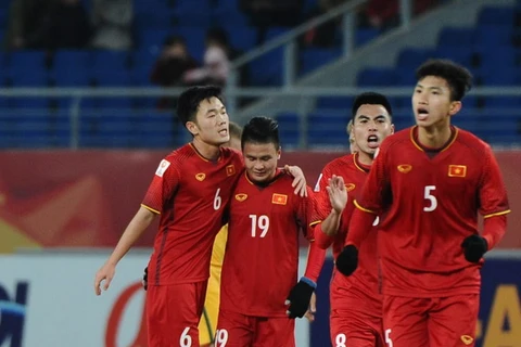 Quang Hải (số 19) tin rằng chiến thắng trước U23 Australia đã mang tới rất nhiều điều cho U23 Việt Nam. (Ảnh: AFC)