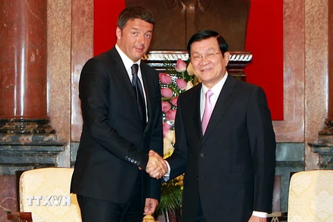 Chủ tịch nước Trương Tấn Sang tiếp Thủ tướng Matteo Renzi
