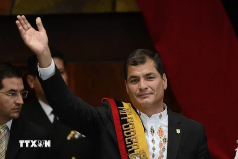 Tổng thống Ecuador Rafael Correa trong lễ nhậm chức nhiệm kỳ thứ 2 (2013-2017). (Nguồn: AFP/TTXVN)