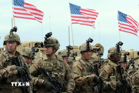 Binh sỹ Mỹ tại lễ khai mạc cuộc tập trận chung Mỹ-Gruzia ở căn cứ quân sự Vaziani, gần thủ đô Tbilisi ngày 11/5. (Nguồn: AFP/TTXVN)