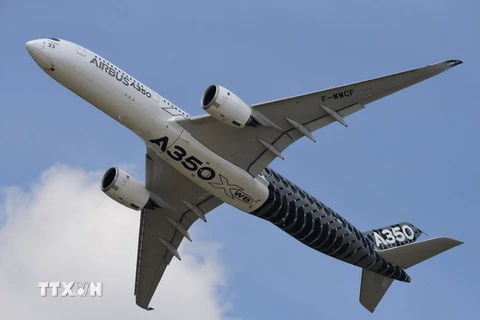 Máy bay Airbus A350 trình diễn tại triển lãm hàng không quốc tế Paris. (Nguồn: AFP/TTXVN)