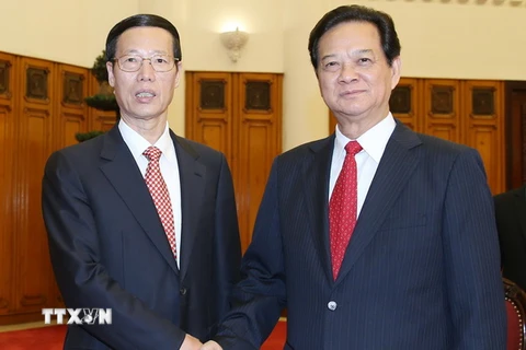 Thủ tướng Chính phủ Nguyễn Tấn Dũng tiếp Phó Thủ tướng Quốc vụ viện Trung Quốc Trương Cao Lệ đang có chuyến thăm Việt Nam. (Ảnh: Đức Tám/TTXVN)