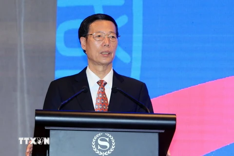Phó Thủ tướng Trung Quốc Trương Cao Lệ phát biểu tại tiệc giao lưu doanh nghiệp Việt Nam-Trung Quốc. (Ảnh: An Đăng/TTXVN)