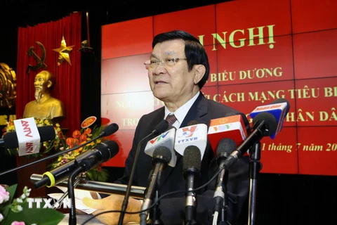 Chủ tịch nước Trương Tấn Sang đến dự và phát biểu tại hội nghị. (Ảnh: Nguyễn Khang/TTXVN)