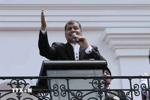 Tổng thống Ecuador Rafael Correa phát biểu tại thủ đô Quito ngày 15/6. (Nguồn: AFP/TTXVN)