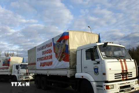 Đoàn xe chở hàng viện trợ thứ tư của Nga tới Ukraine. (Nguồn: AFP/TTXVN)