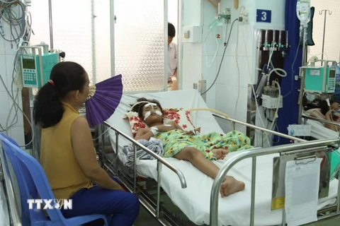 Trẻ sốt xuất huyết nặng điều trị tại Bệnh viện Nhi Đồng 2. (Ảnh: Phương Vy/TTXVN)