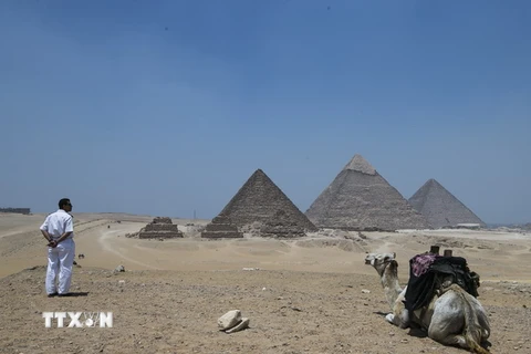 Cảnh sát Ai Cập tuần tra tại khu vực gần Kim tự tháp Giza ngày 24/5. (Nguồn: THX/TTXVN)