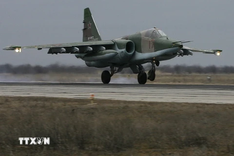 Máy bay Air Force Su-25 của không quân Nga tham gia một cuộc tập trận. (Nguồn: AFP/TTXVN)