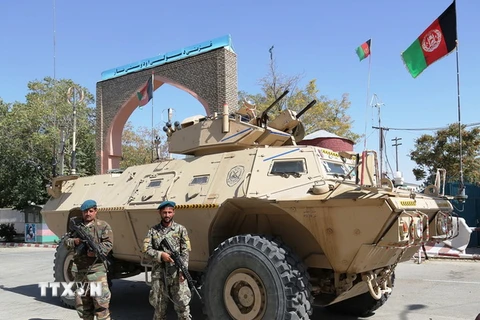 Binh sỹ Afghanistan gác tại một trạm kiểm soát ở Ghazni ngày 6/10. (Nguồn: THX/TTXVN)