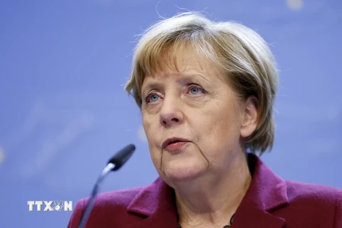 Thủ tướng Đức Angela Merkel tại một cuộc họp báo sau Hội nghị thượng đỉnh EU ở Brussels, Bỉ ngày 16/10. (Nguồn: Reuters/TTXVN)