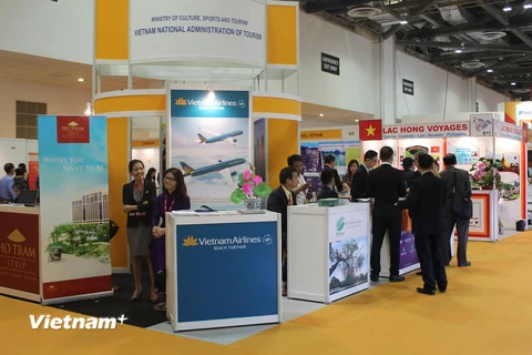 Gian hàng của Tổng cục Du lịch Việt Nam tại Hội chợ du lịch quốc tế ITB Asia (Ảnh: Việt Hải-Lê Hải/Vietnam+)