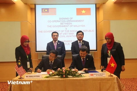 Lễ ký Hiệp định hợp tác hàng không dân dụng giữa Việt Nam và Malaysia. (Ảnh: Kim Dung-Chi Giáp/Vietnam+)