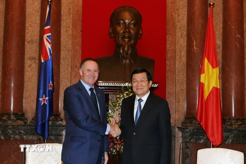 Chủ tịch nước Trương Tấn Sang tiếp Thủ tướng New Zealand John Key sang thăm chính thức Việt Nam. (Ảnh: Nguyễn Khang/TTXVN)