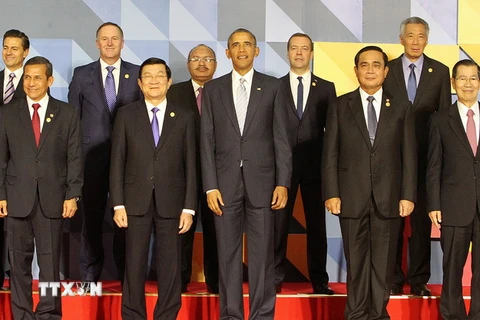 Chủ tịch nước Trương Tấn Sang chụp ảnh chung với lãnh đạo các nền kinh tế APEC. (Ảnh: Nguyễn Khang/TTXVN)