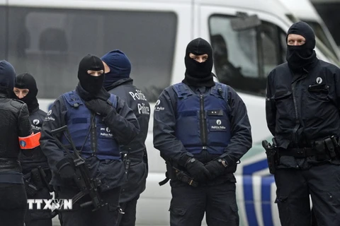 Cảnh sát Bỉ tiến hành chiến dịch truy quét khủng bố tại Rue Delaunoy thuộc Brussels ngày 16/11. (Nguồn: AFP/TTXVN)
