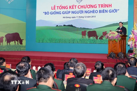 Chủ tịch nước Trương Tấn Sang đến dự và phát biểu. (Ảnh: Nguyễn Khang/TTXVN)