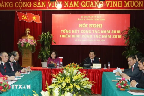 Ban Chỉ đạo cải cách Tư pháp Trung ương tổng kết công tác năm 2015 và triển khai nhiệm vụ năm 2016. (Ảnh: Nguyễn Khang/TTXVN)