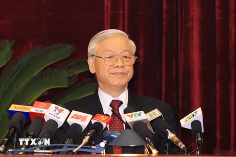 Tổng Bí thư Nguyễn Phú Trọng phát biểu khai mạc Hội nghị. (Ảnh: Thống Nhất/TTXVN)