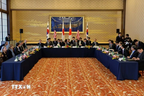 Nhật- Mỹ- Hàn họp bàn về vấn đề Triều Tiên ngày 16/1. (Nguồn: AFP/TTXVN)