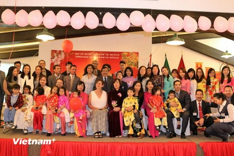 Toàn thể cộng đồng người Việt tại Mexico chụp ảnh chung mừng Xuân Bính Thân. (Ảnh: Việt Hòa/Vietnam+)