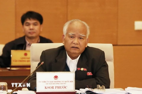Chủ tịch Hội đồng Dân tộc của Quốc hội K’sor Phước phát biểu ý kiến. (Ảnh: Phương Hoa/TTXVN)